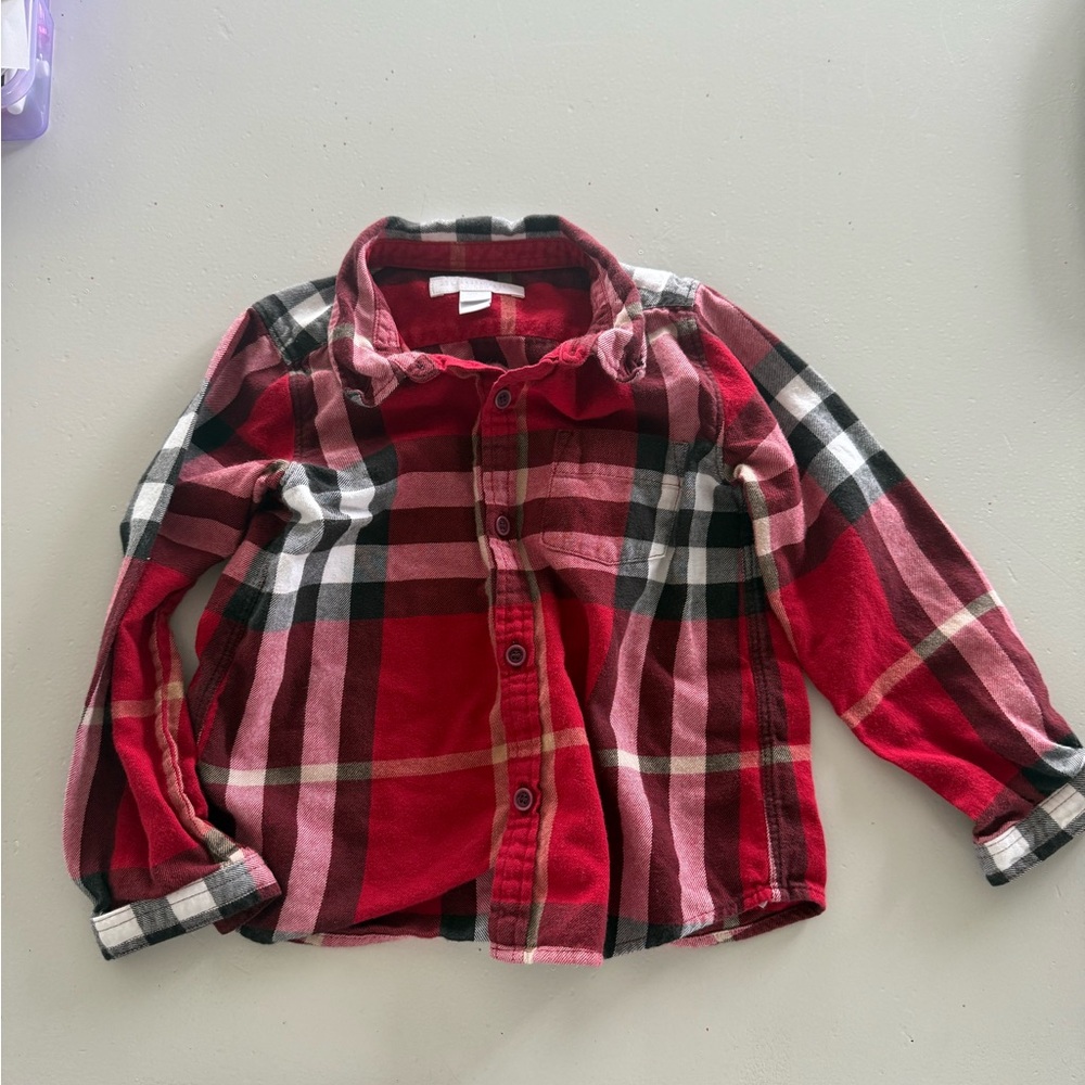 Burberry Red and Black Plaid Button-Down Shirt